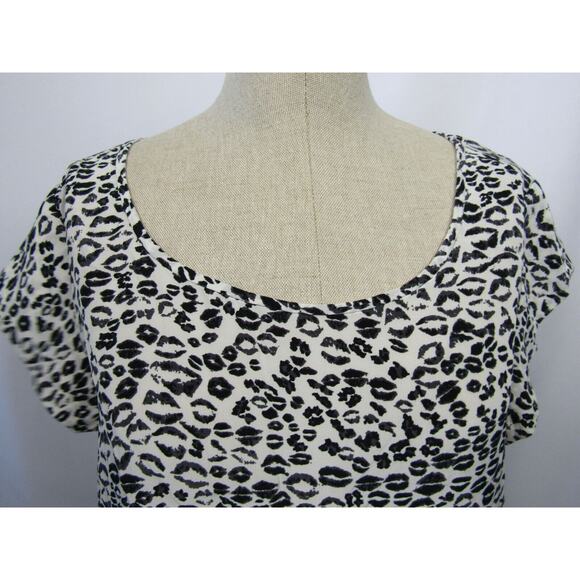 Joie Women's Silk Leopard Print Square Neck Short Sleeve Top White Black Size Lj - Picture 9 of 11